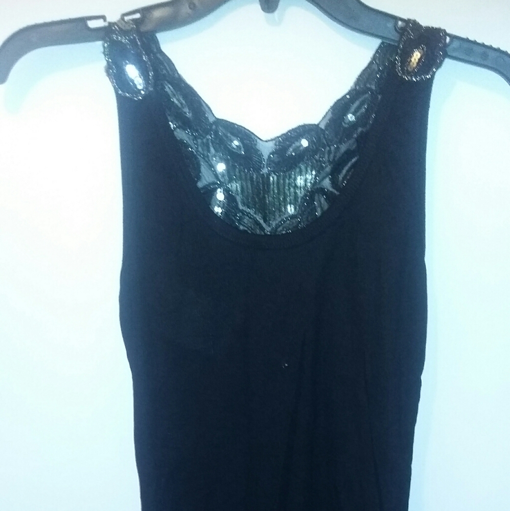 NWT Sequin Lace Embellished Black Tank Top